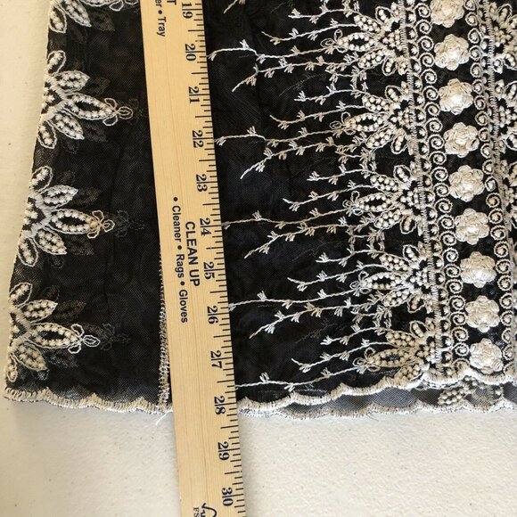 Capri Size Large Sheer Beautifully Embroidered Black Long Sleeve Long Line Top - Picture 8 of 11
